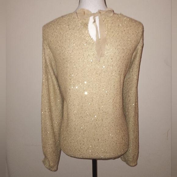 a.n.a Sequin Embezzled Shimmering Gold Crew Neck Sweater SZXL - Picture 2 of 5